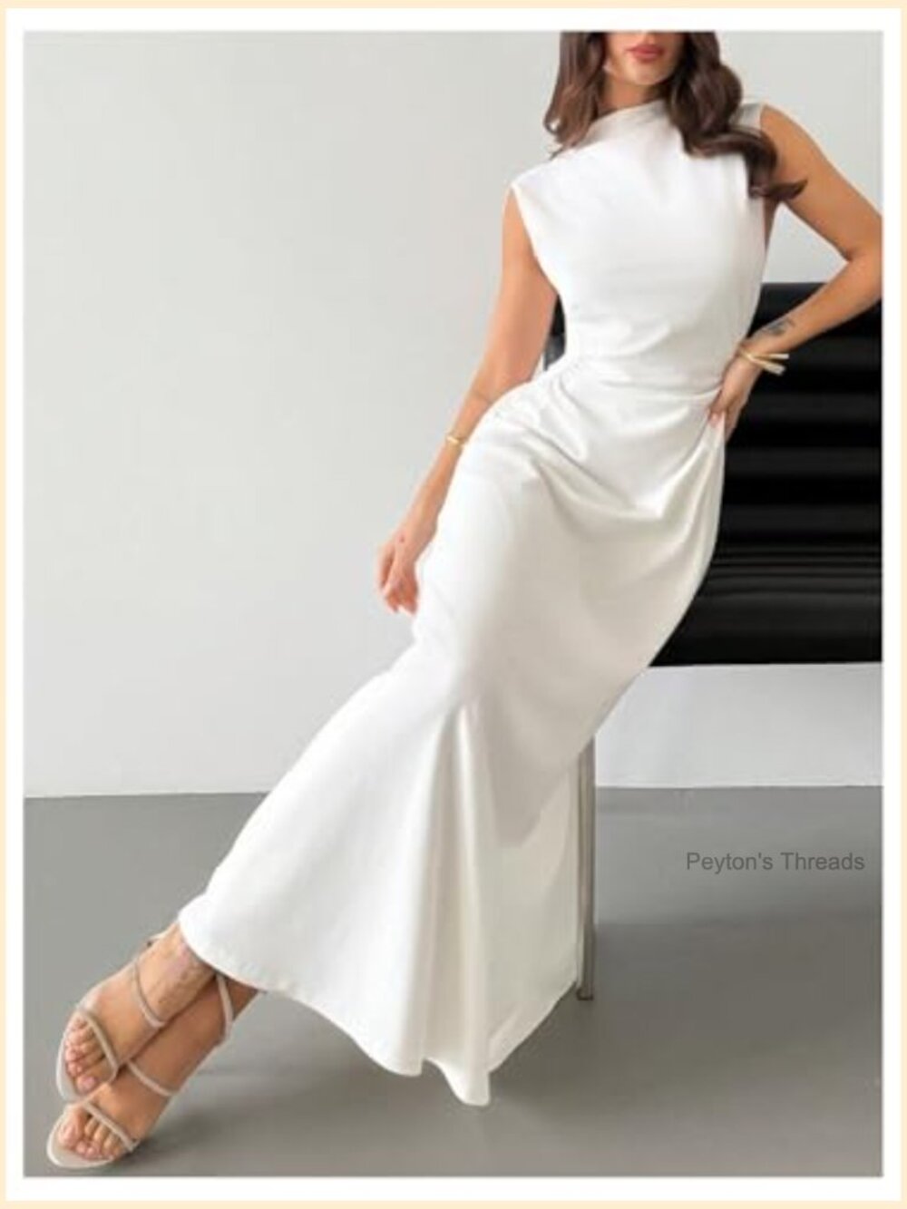 High Neck Ruched Maxi Dress Cinched Waist Slip Formal Cocktail Dress - Picture 4 of 5